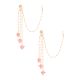 Mirror & Pearl Ear Chain Earrings with Pink Bead Drops Pair